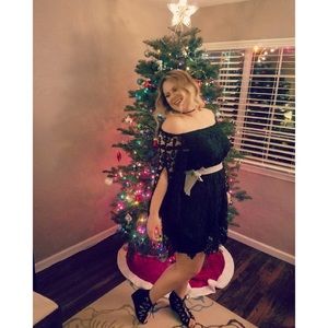 Off the shoulder black lace dress